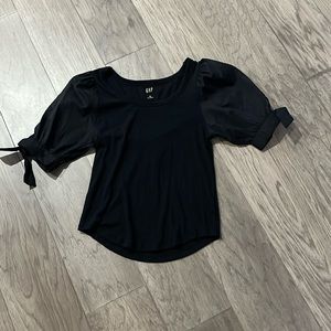 GAP Puff Sleeve Tie Tops Short Sleeve Slim Fit Black Size XS New